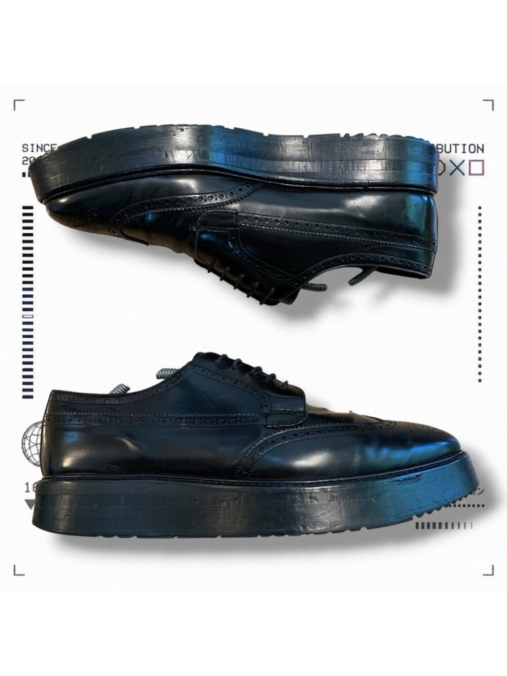 PRADA Spazzolato Brogues Derby Leather Dress Shoes Black Size 11 US